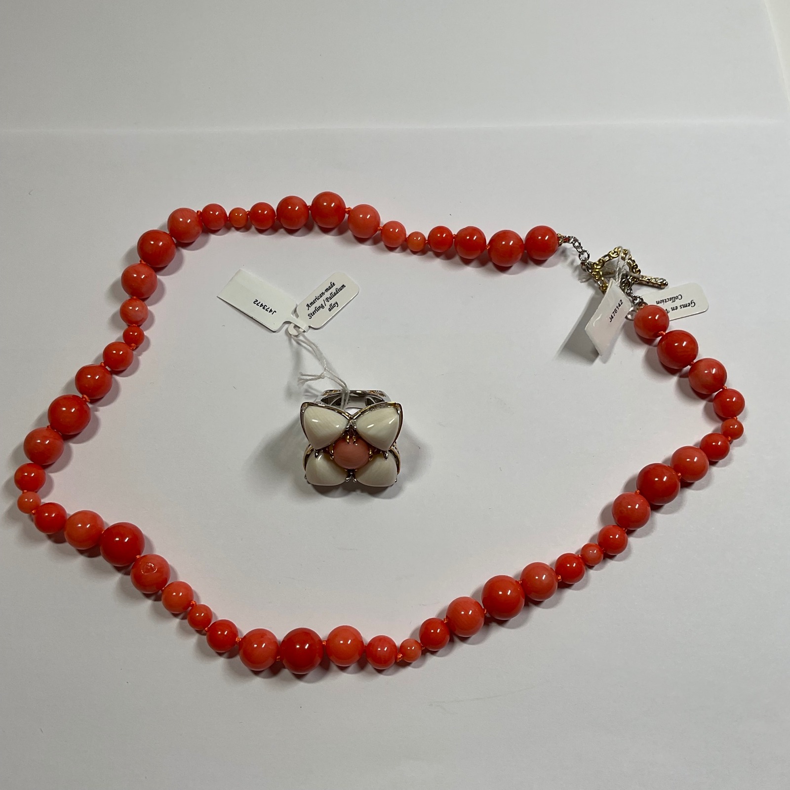 Gems En Vogue Bamboo Coral Necklace Ring Size 6 Earrings Set Michael Valitutti